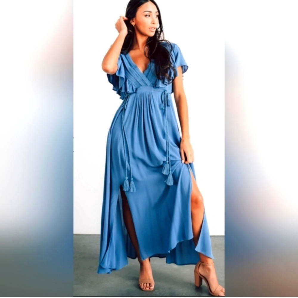 Baltic Born Jennifer Deep V Maxi Dress Blue